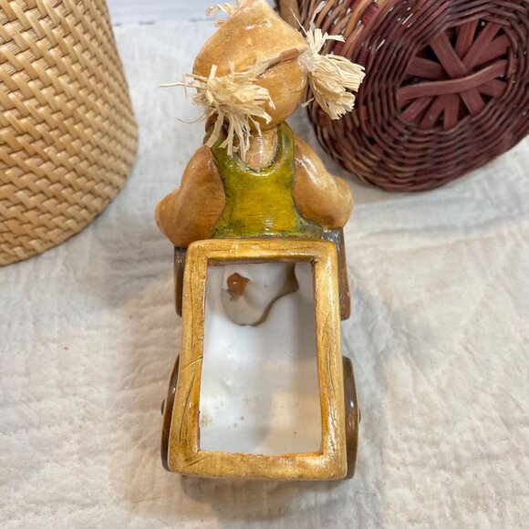 Set Of 2 Rustic Woven Baskets & Scarecrow Planter Figurine with Wagon - Handcraf - Picture 8 of 16